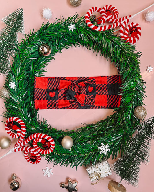 Season of Love Buffalo Plaid - Rib Knit Faux Knot Headband