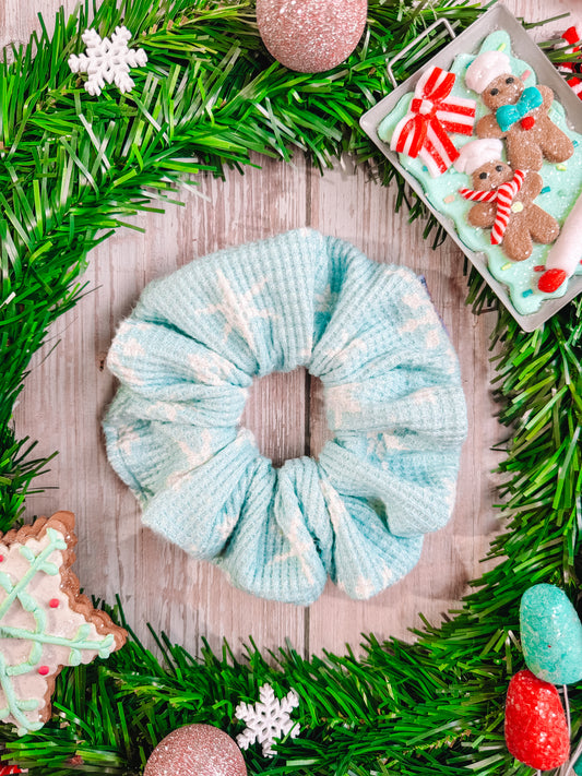 Blue Snowflakes - Brushed Waffle Knit Fabric Scrunchie