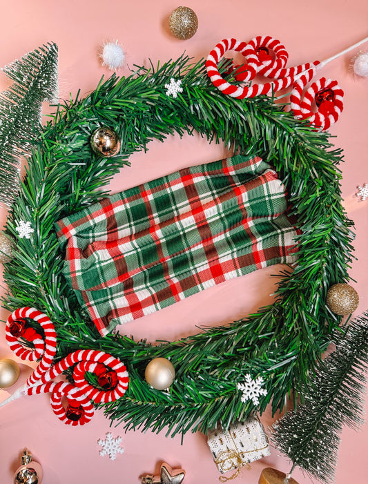 Mistletoe Plaid - Rib Knit Bandeau Band Headband