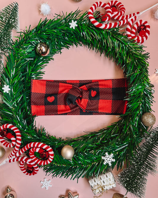 Season of Love Buffalo Plaid - Rib Knit Faux Knot Headband