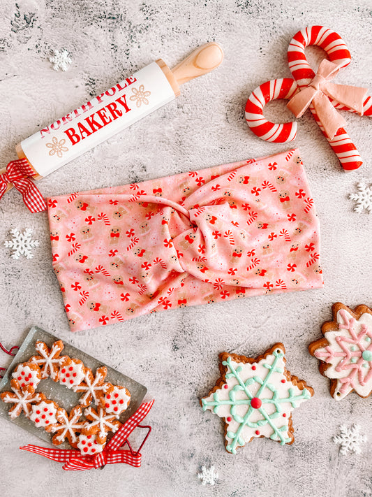 EXTRA WIDE: Pastel Peppermint Gingerbread - Faux Knot Headband