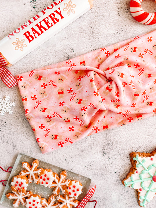 EXTRA WIDE: Pastel Peppermint Gingerbread - Faux Knot Headband