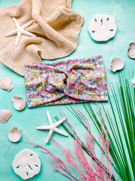 EXTRA WIDE: Tropical Turtles - Faux Knot Headband