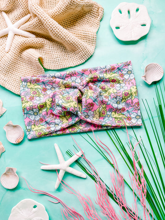 EXTRA WIDE: Tropical Turtles - Faux Knot Headband