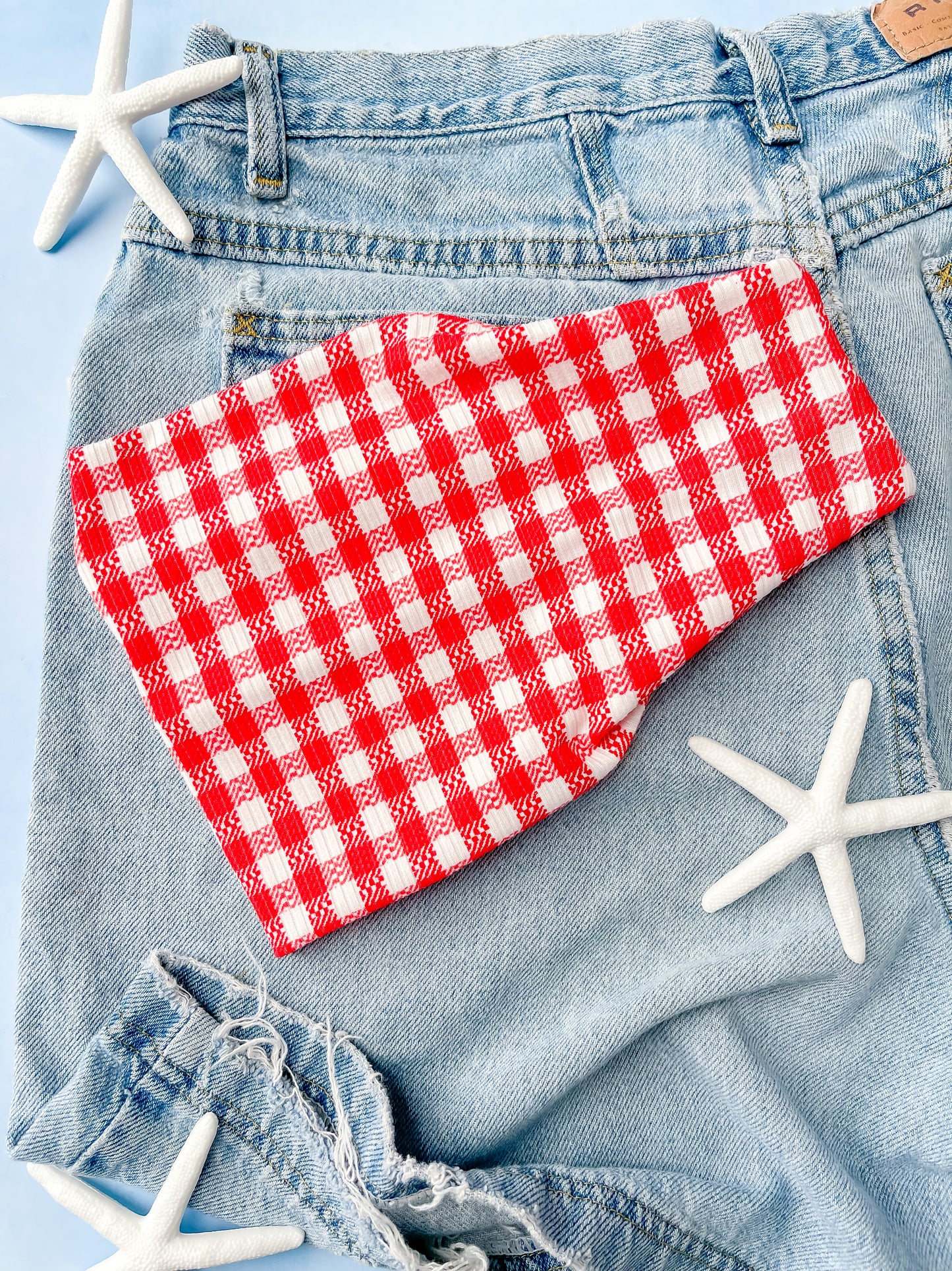 Red Gingham RIB KNIT - Bandeau Band Headband