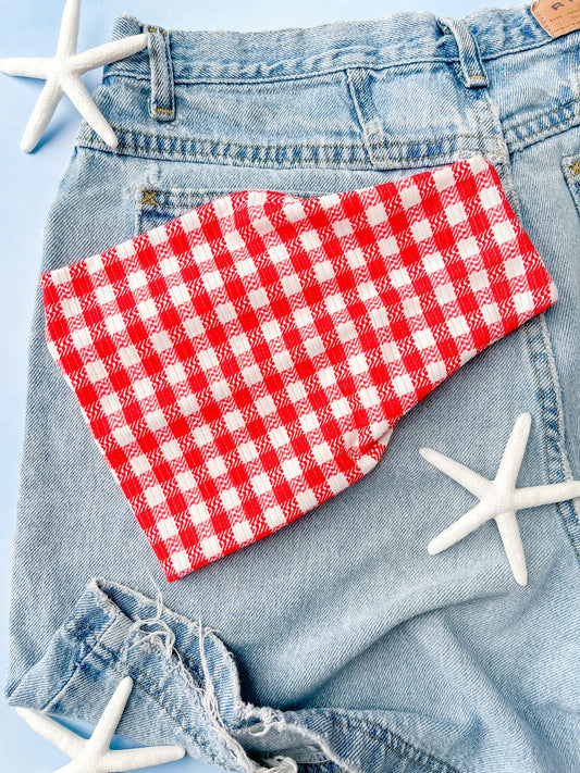 Red Gingham RIB KNIT - Bandeau Band Headband