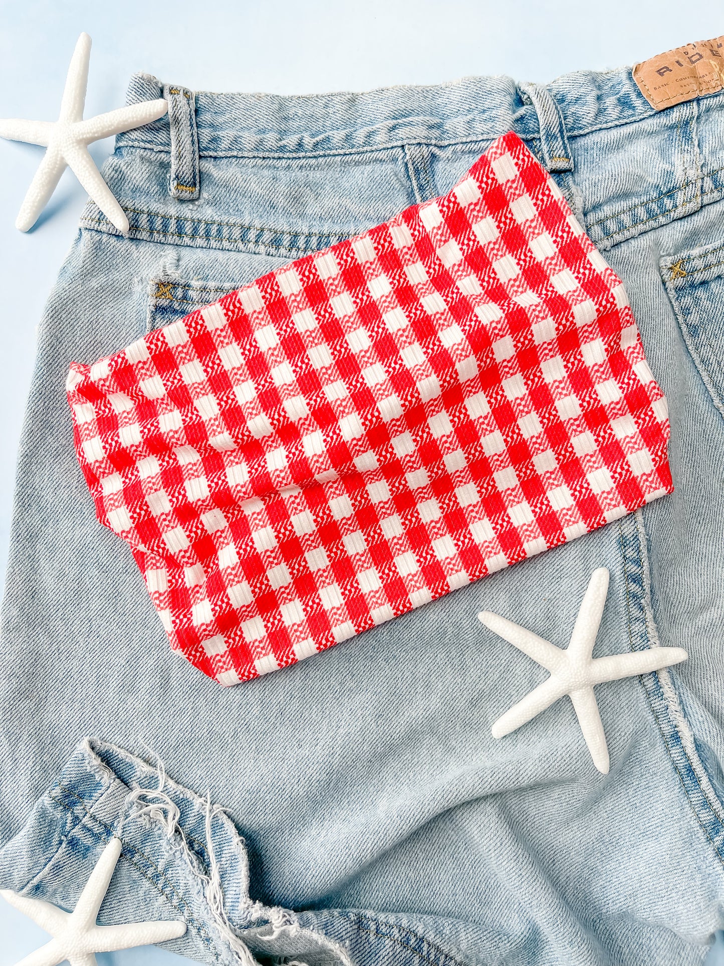 Red Gingham RIB KNIT - Bandeau Band Headband