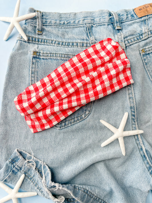 Red Gingham RIB KNIT - Bandeau Band Headband